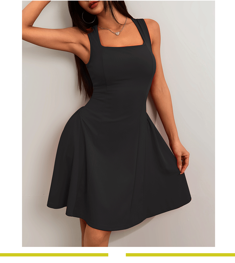 Black Square Neck Flared Dress