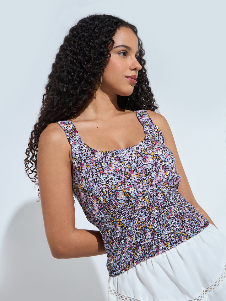 Off White Printed Cropped Top