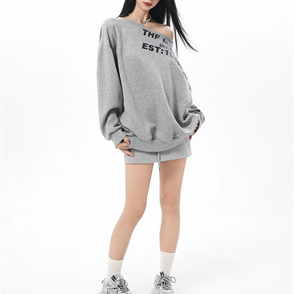 Grey Off-Shoulder Oversized Sweatshirt