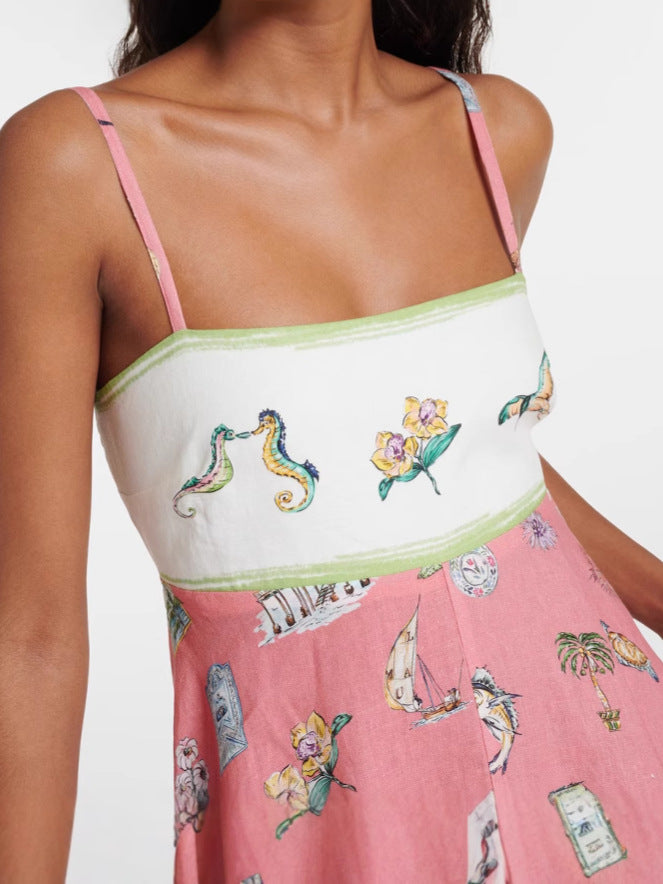 Pink Floral Print Fit And Flare Maxi Dress