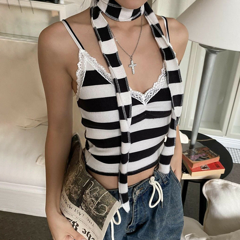 White Spaghetti Strap Stripe Camisole