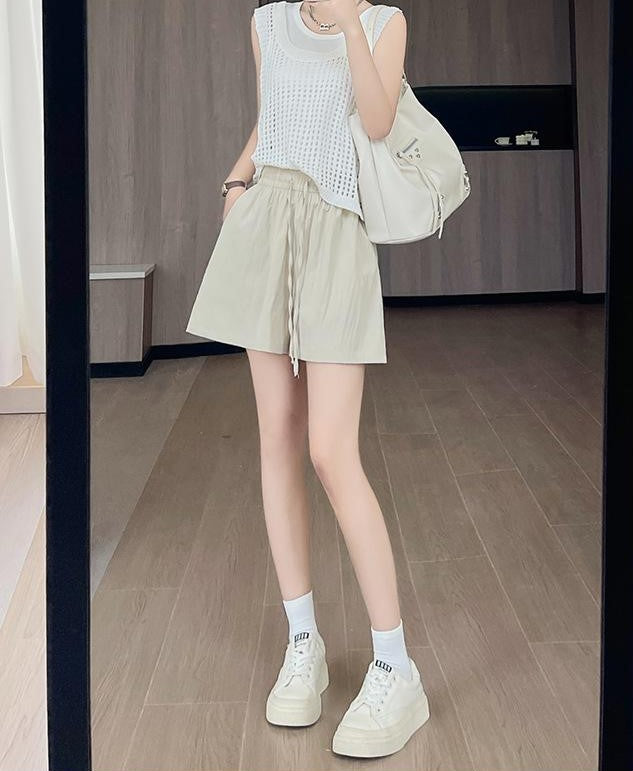 Beige Relaxed Fit Elasticated Drawstring Shorts