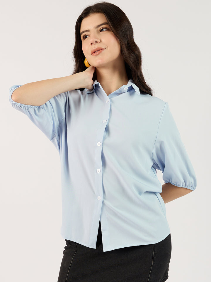 Solid Blue Boxy Shirt