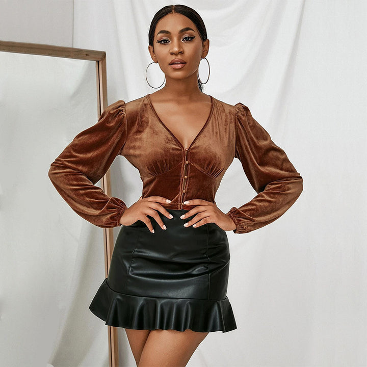 Brown Full Puff Sleeved Top