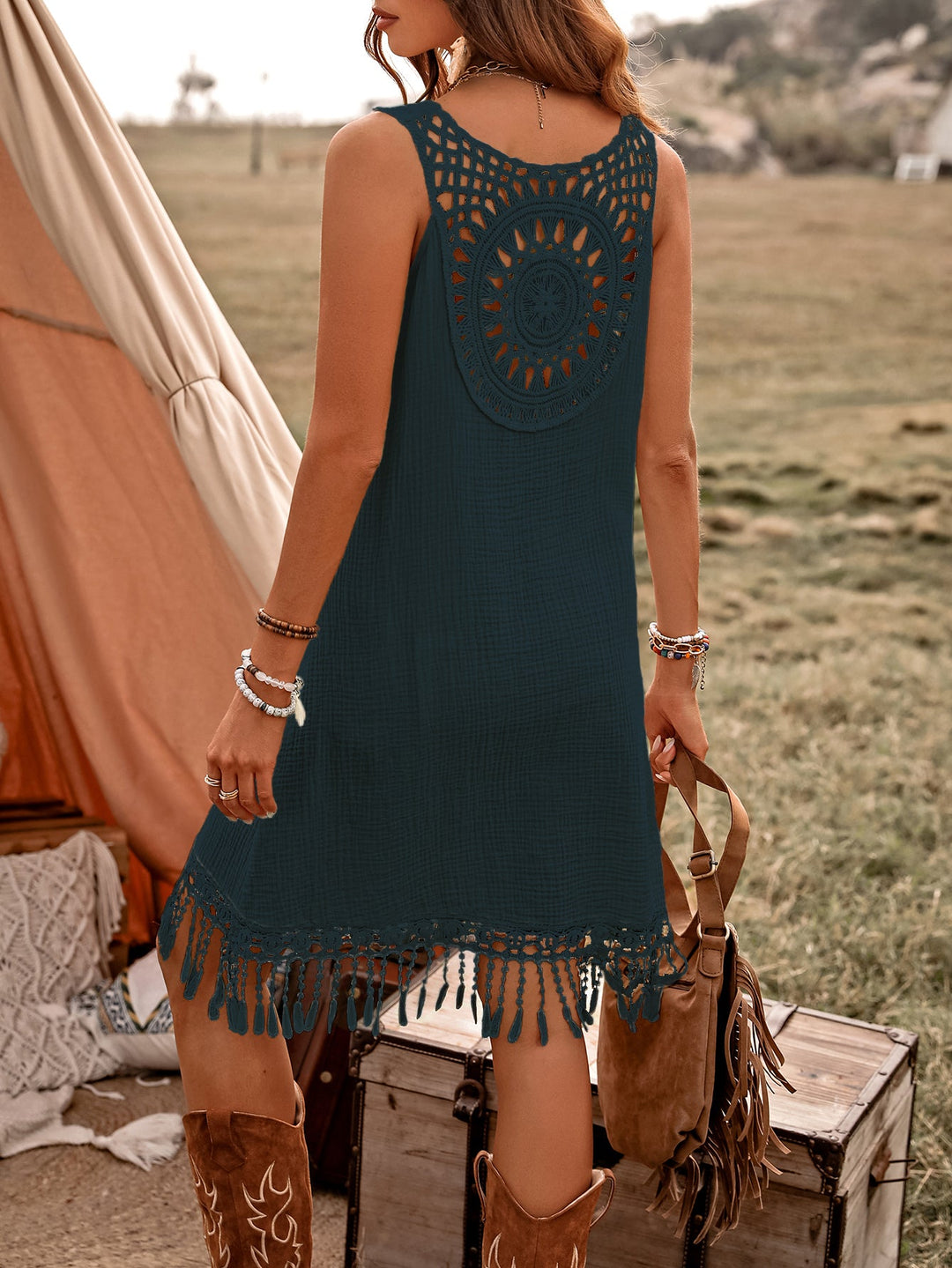 Navy Blue Lace Detail Mini Dress