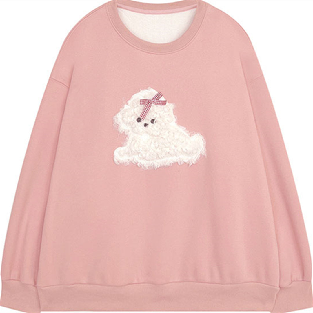 Pink Textured Embrooidery Sweatshirt