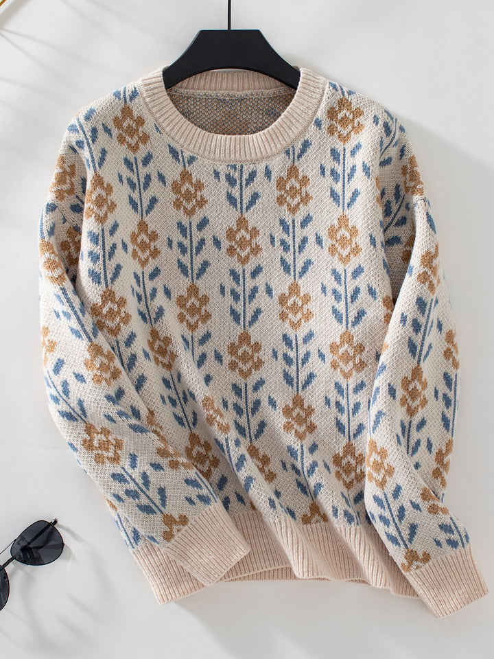 Cream Full Sleeves Printed Sweater
