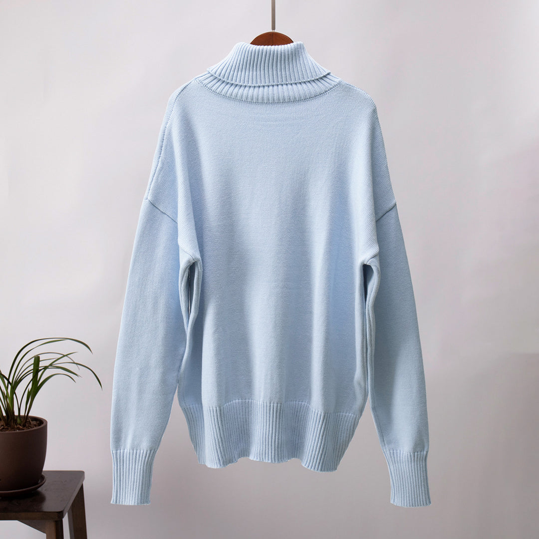 Light Blue Turtle Neck Oversized Solid Sweater