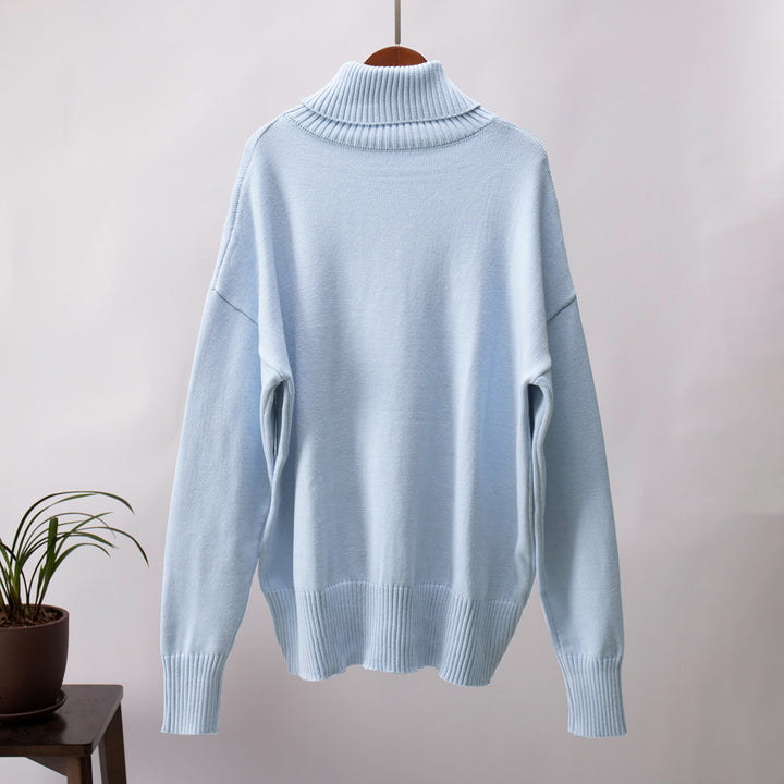 Light Blue Turtle Neck Oversized Solid Sweater