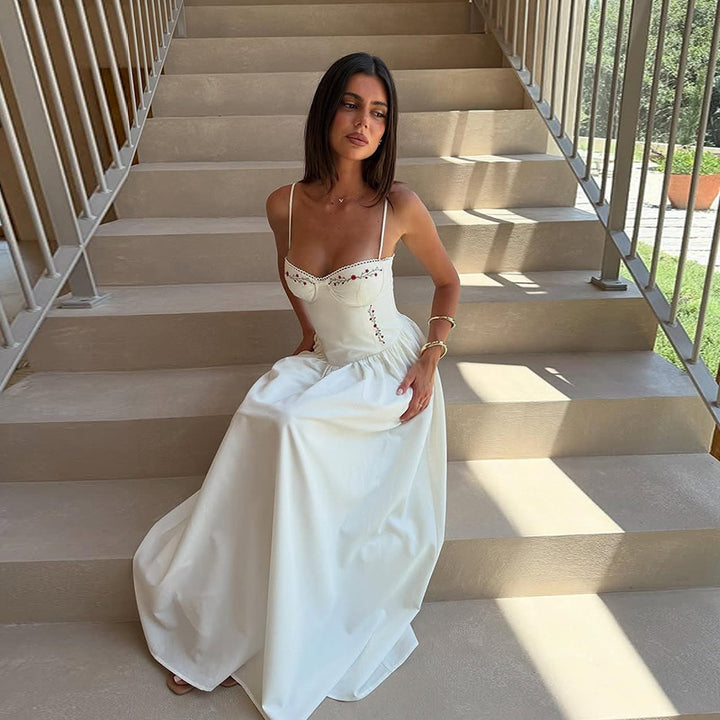 White Corset Fit And Flare Dress