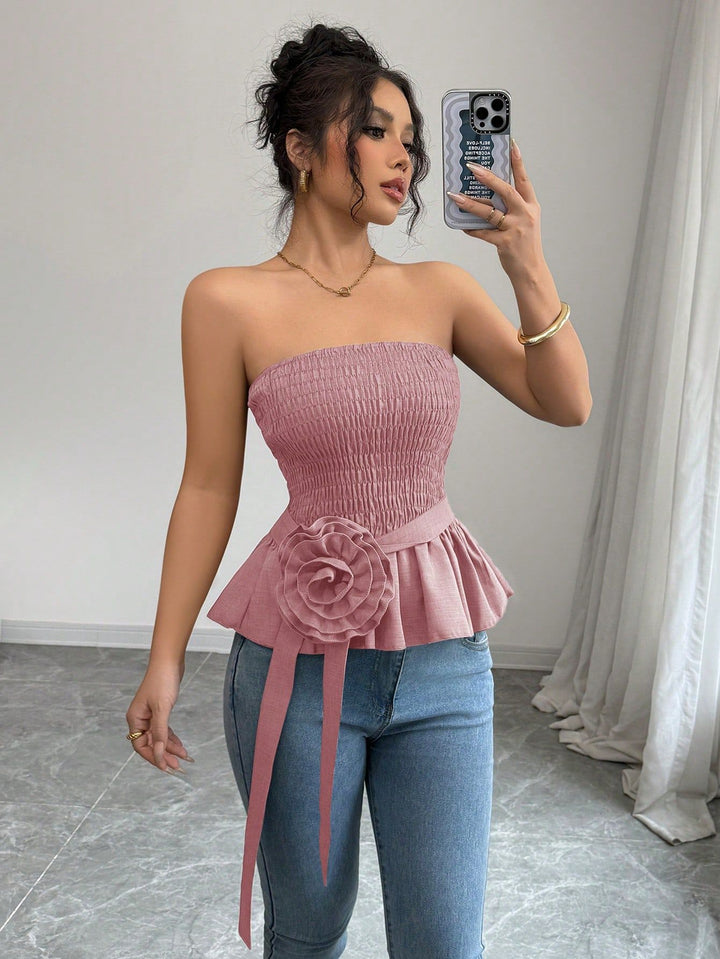 Pink Strapless Smocked Top