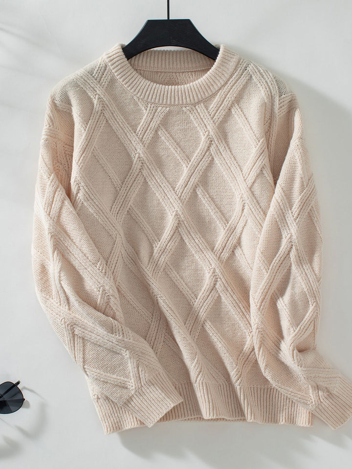 Cream Full Sleeves Textured Sweaters