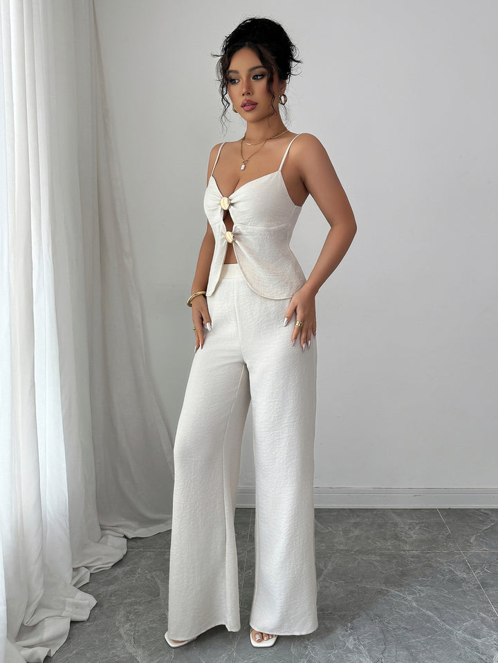 Cream Strappy Top And Pants Co-Ord Set