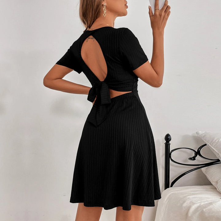Black Half Sleeved Back Cut-Out Skater Dress