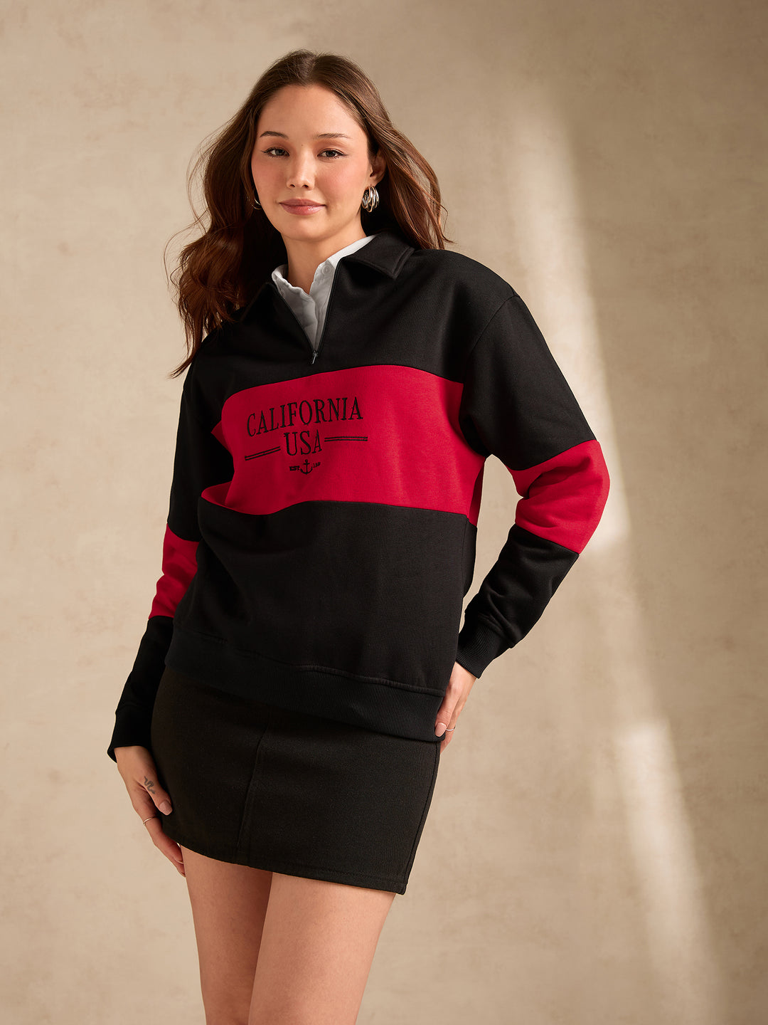 Black Varsity V Neck Graphic Sweatshirt