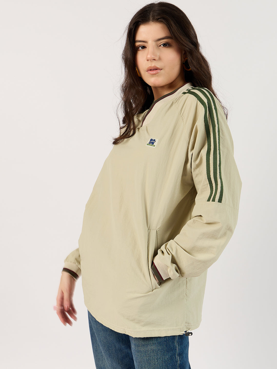 Beige V Neck Oversized Sweatshirt