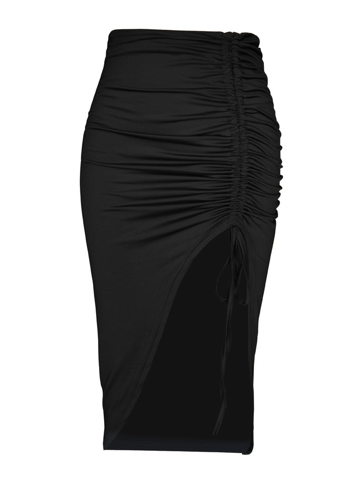 Black Ruched Fitted Skirt