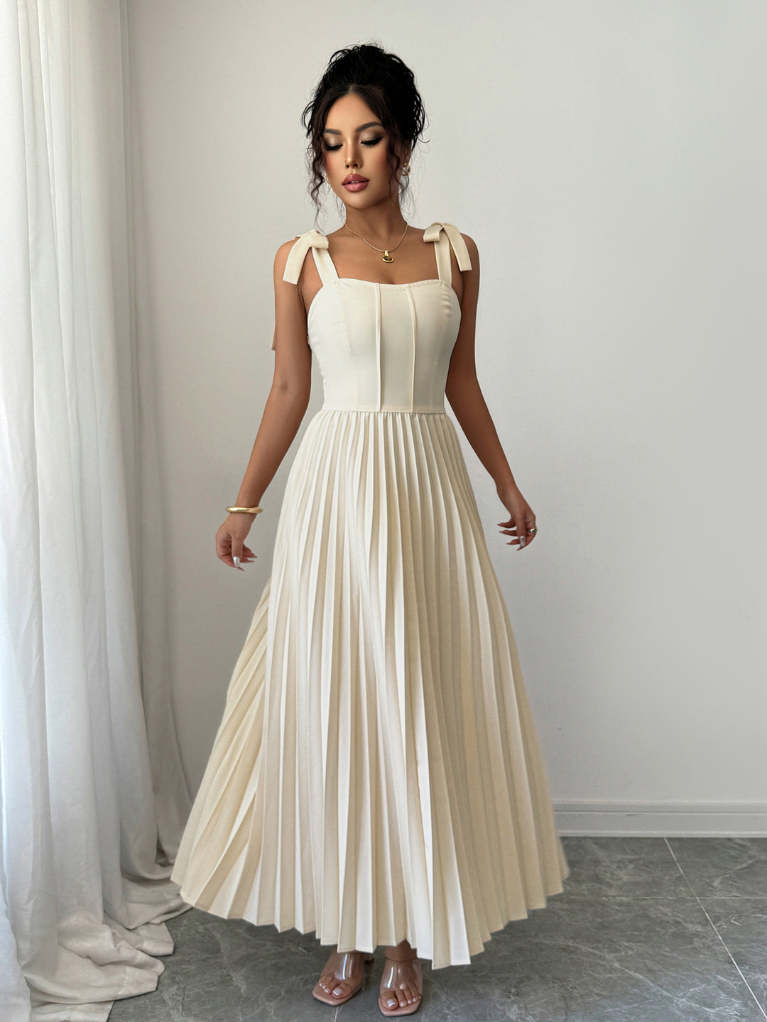 Off White Shoulder Tie-Up Dress