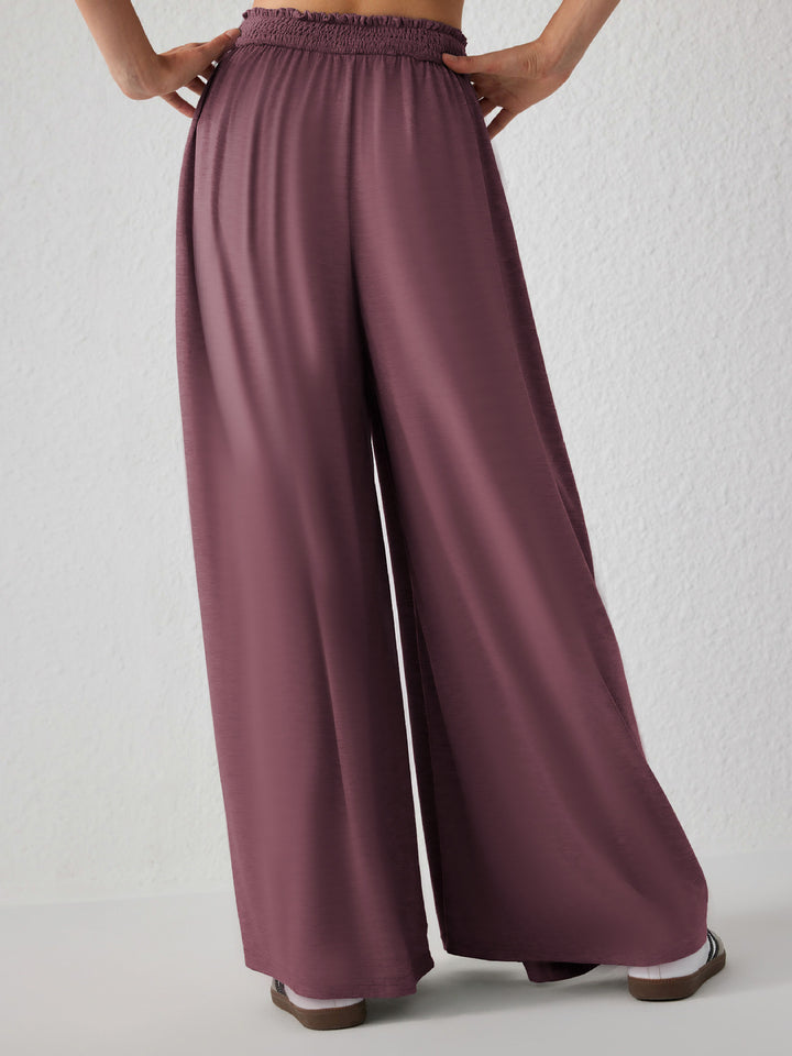 Red Wide Leg With Broad Waist Band Trouser