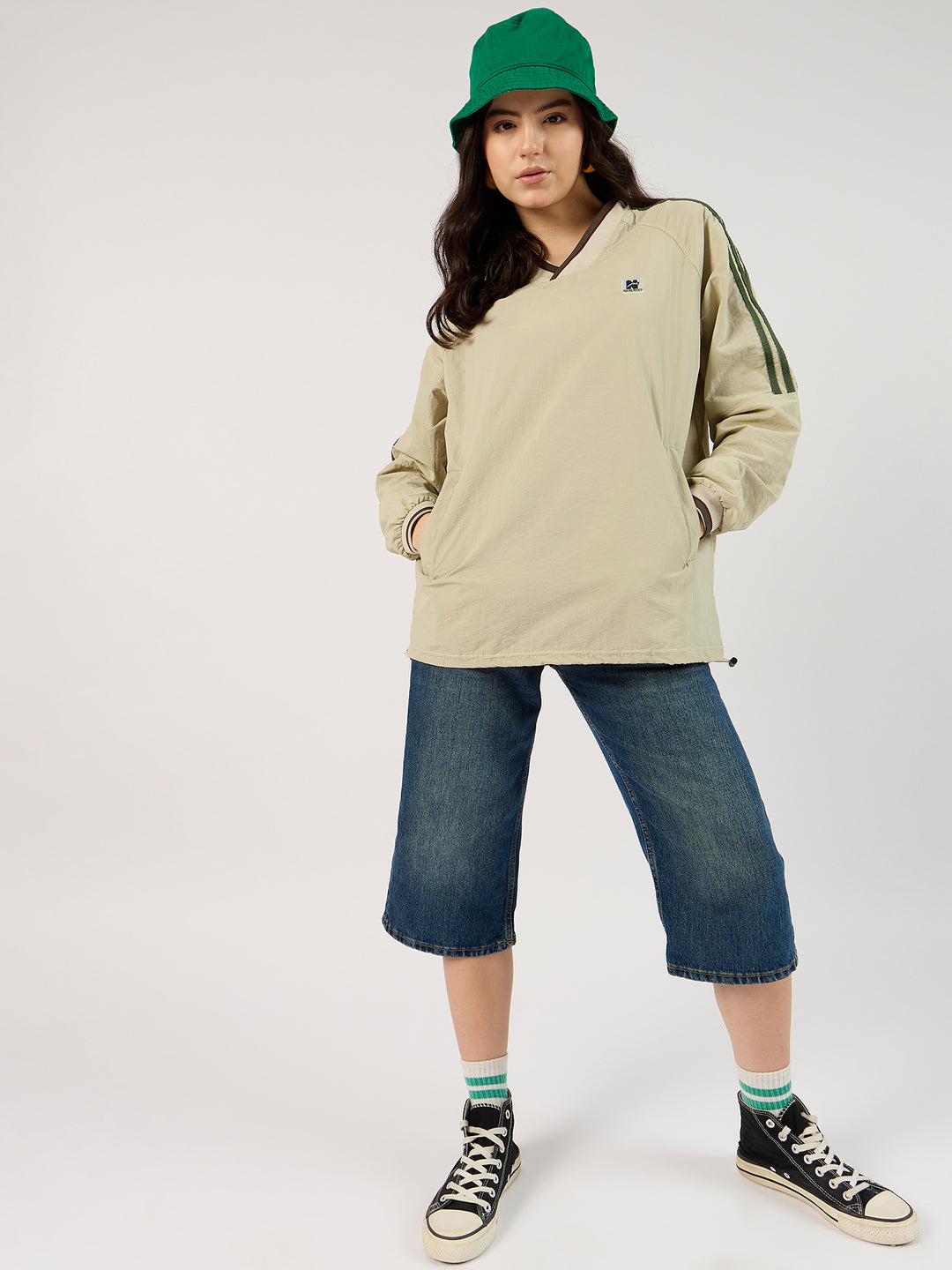 Beige V Neck Oversized Sweatshirt