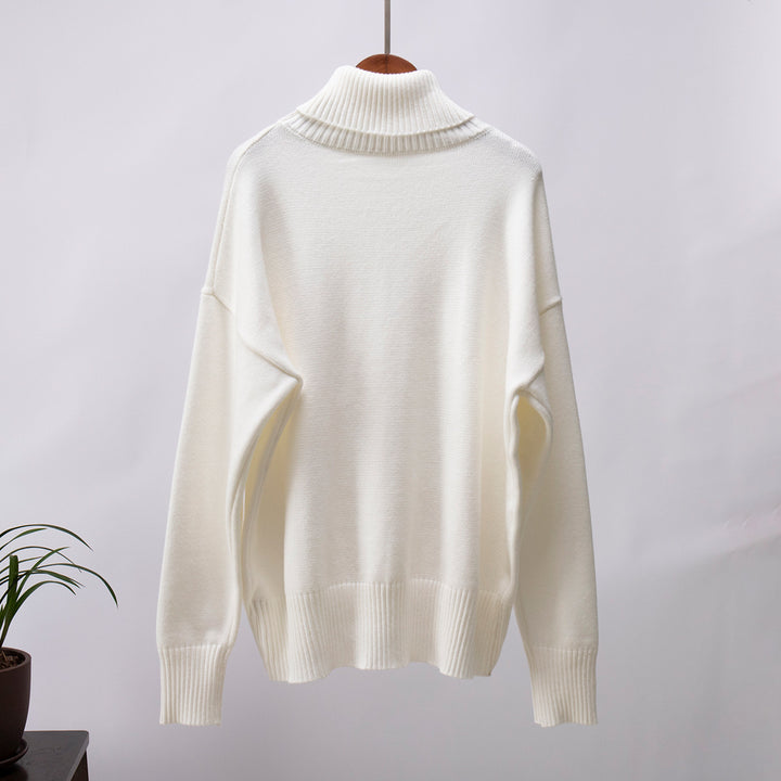 White Turtle Neck Oversized Solid Sweater