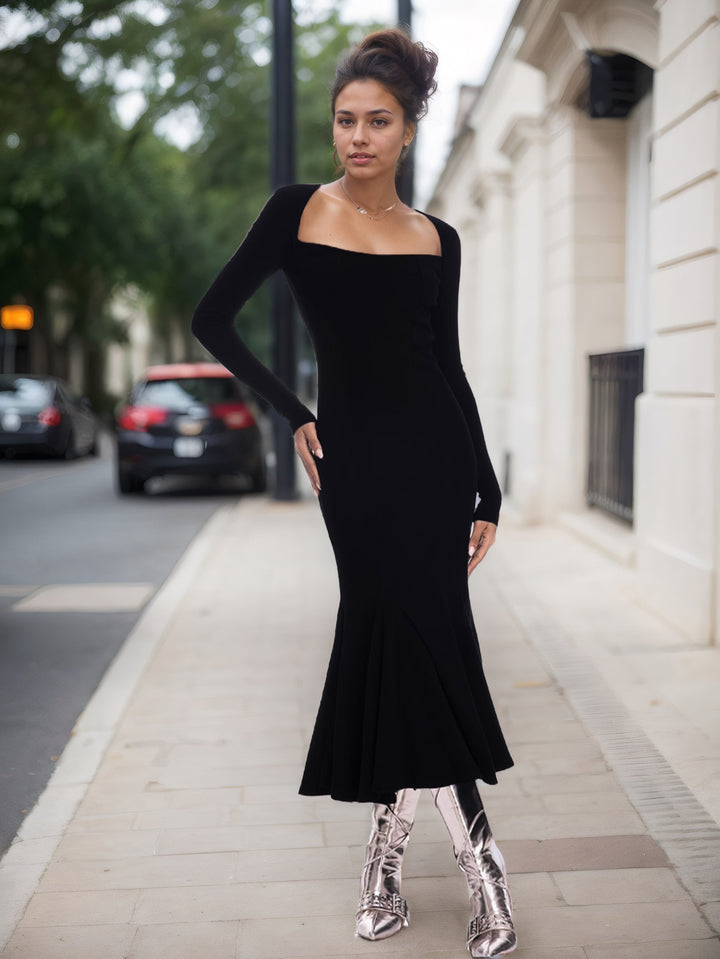 Black Full Sleeve Square Neck Dress