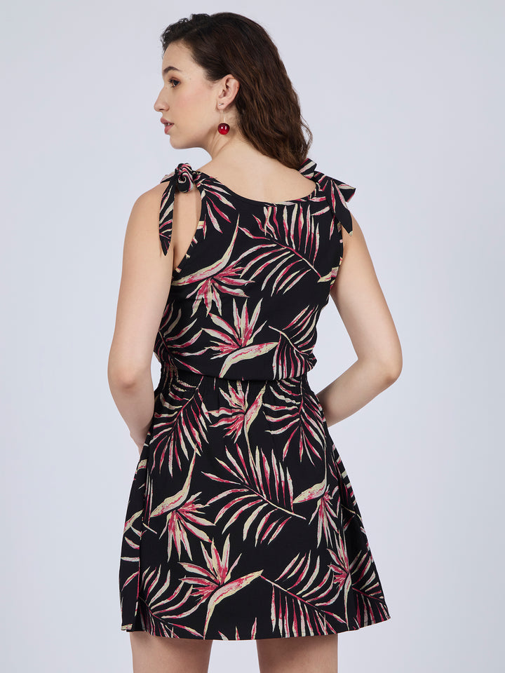 Black Mini Dress With Waist Smocking