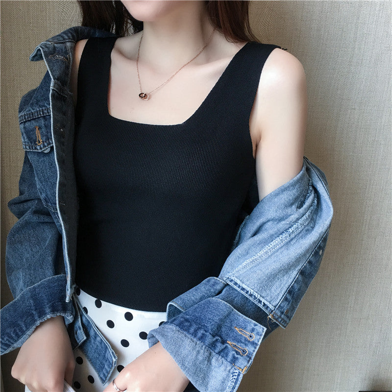 Black Square Neck Wide Strapped Tank Top