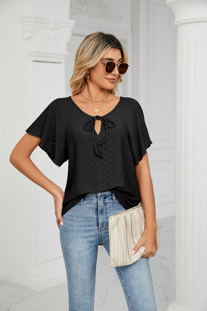 Black Flared Sleeves Tie Up Top