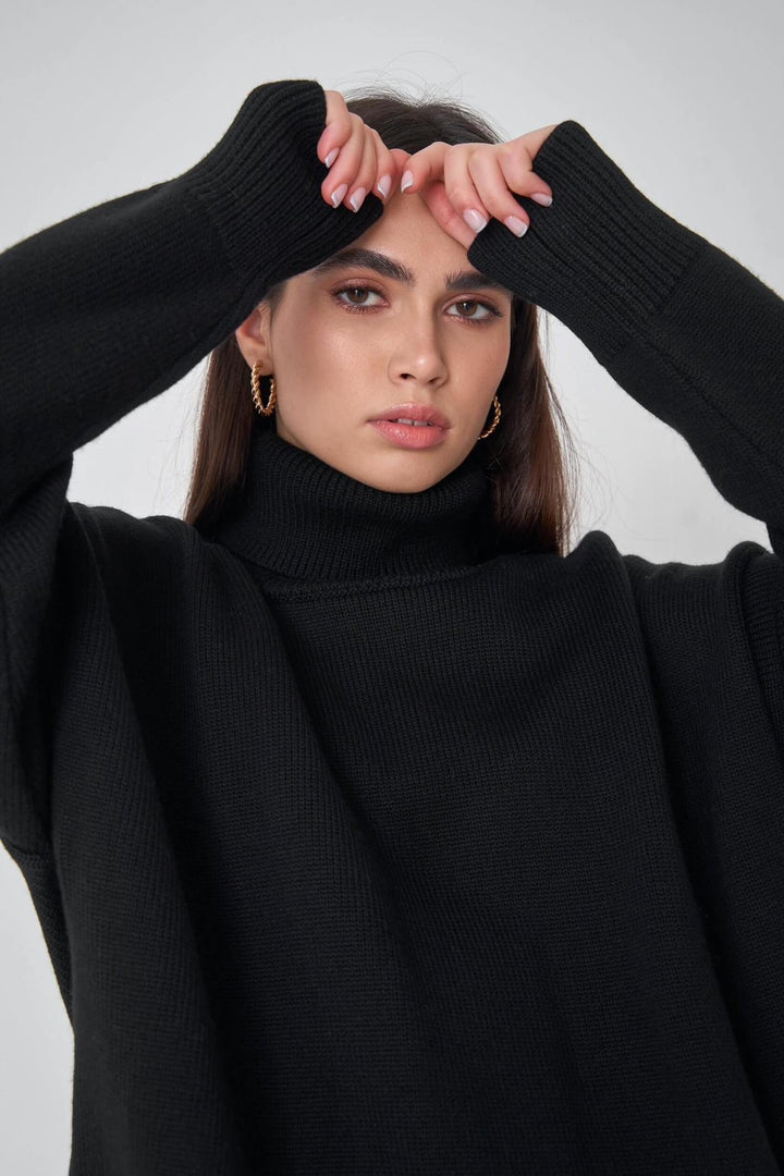 Black Turtle Neck Oversized Solid Sweater