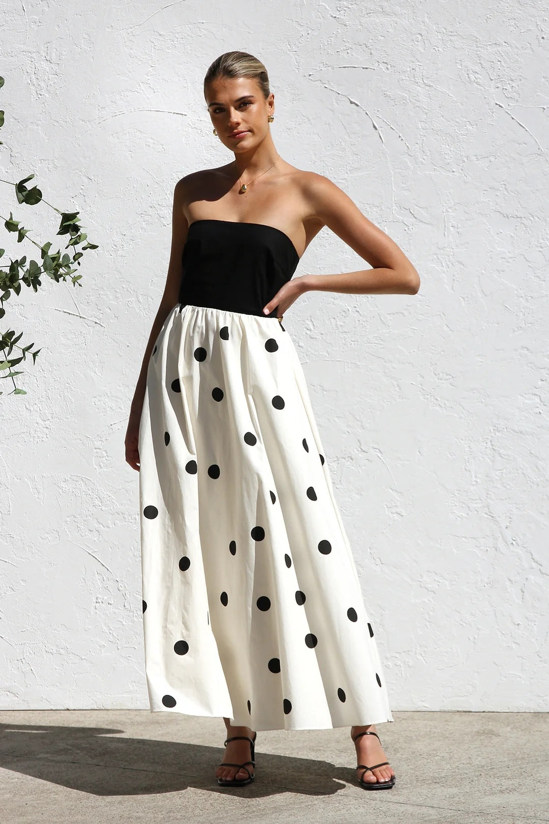 White Strapless Polka Dot Dress