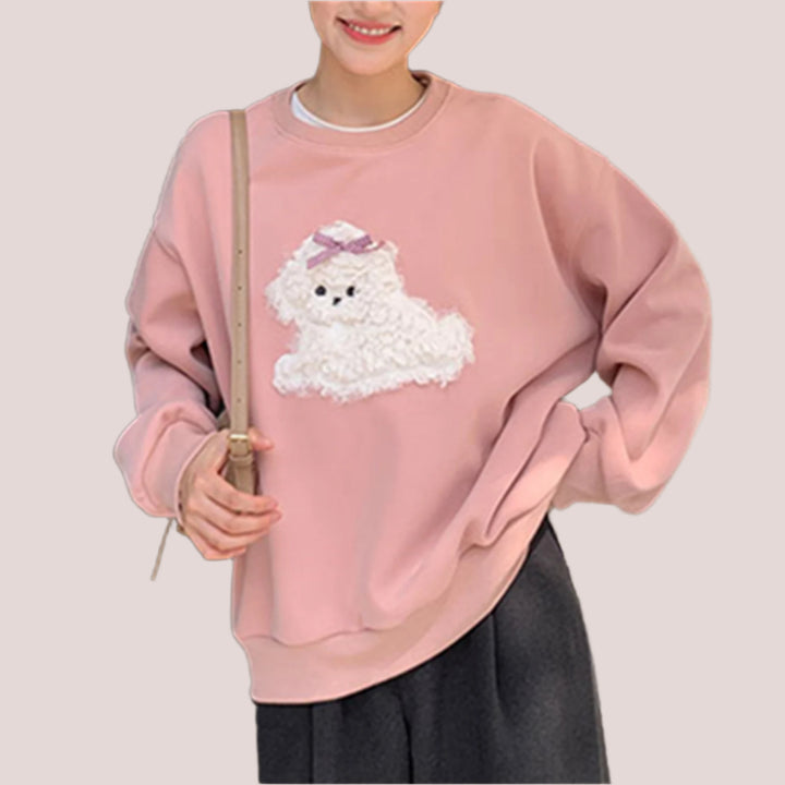 Pink Textured Embrooidery Sweatshirt