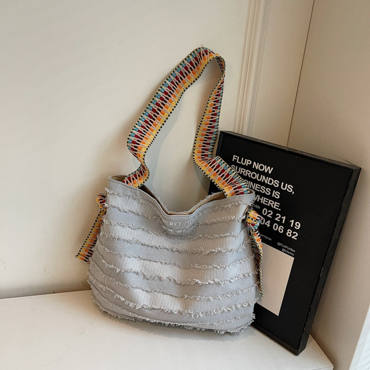 Grey Boho Fringe Tote Bag