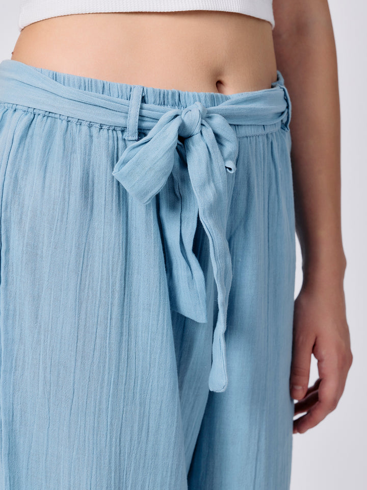 Blue Printed Straight Fit Trouser