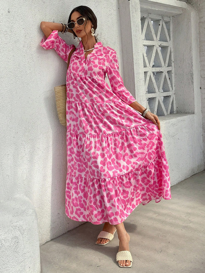 Pink Printed Tiered Maxi Dress