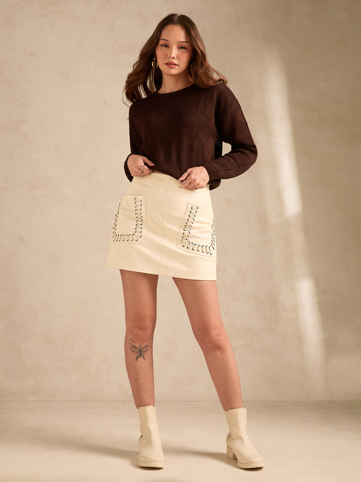 Brown Bold Floral Print Sweater