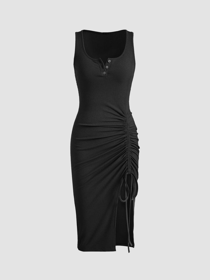 Black Side Slitted Rib Dress