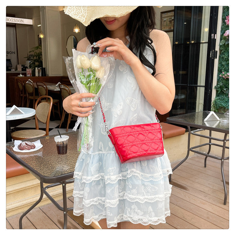 Red Mini Quilted Chain Handbag