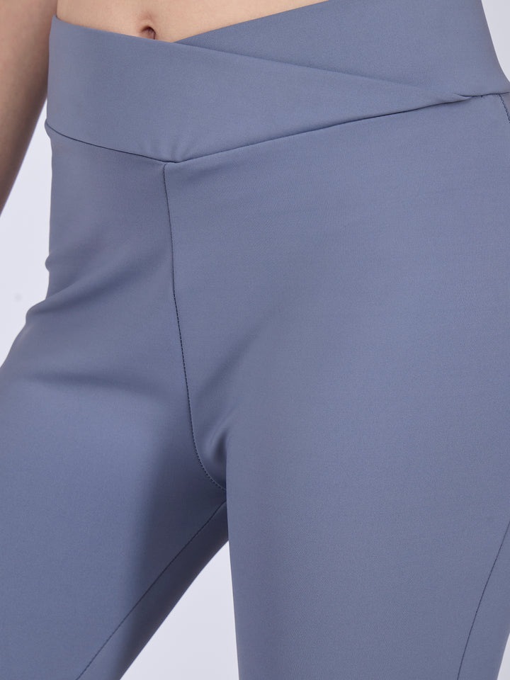 Grey Criss Cross Waist Band Flared Leggigns