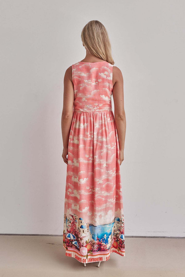 Pink Sleeveless Abstract Print Dress