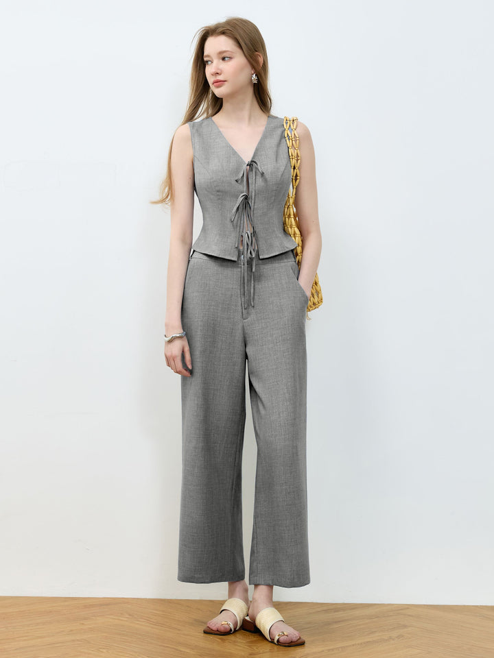 Grey Front Bow Top & Pant Set