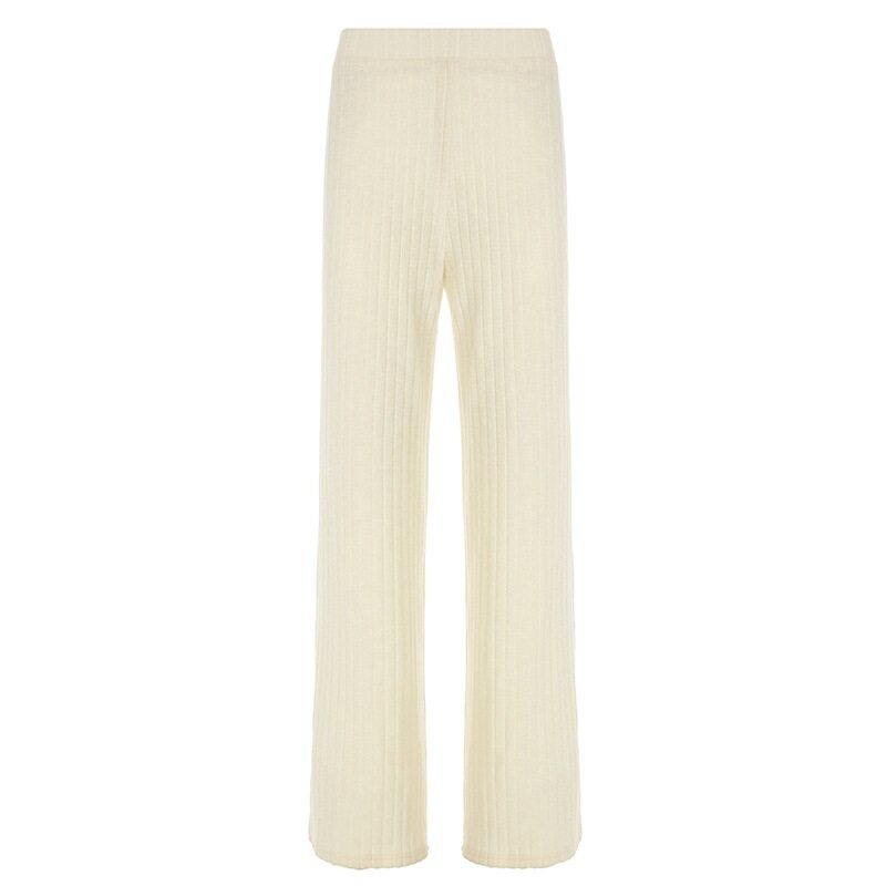 Beige Solid Rib Lounge Pants
