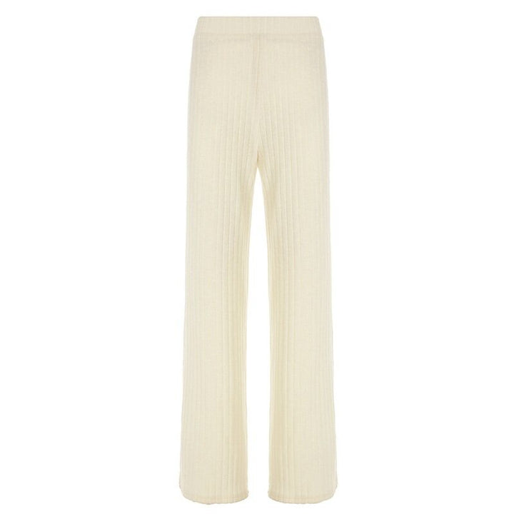 Beige Solid Rib Lounge Pants