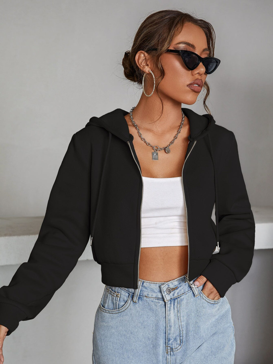 Black Basic Zip Up Jacket