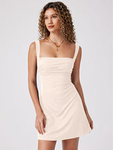 Brown Square Neck Ruched Dress