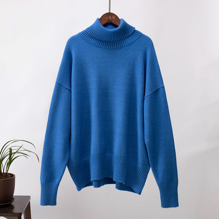 Blue Turtle Neck Oversized Solid Sweater