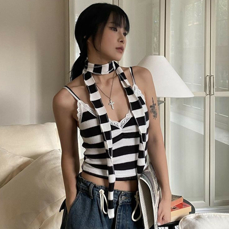 White Spaghetti Strap Stripe Camisole