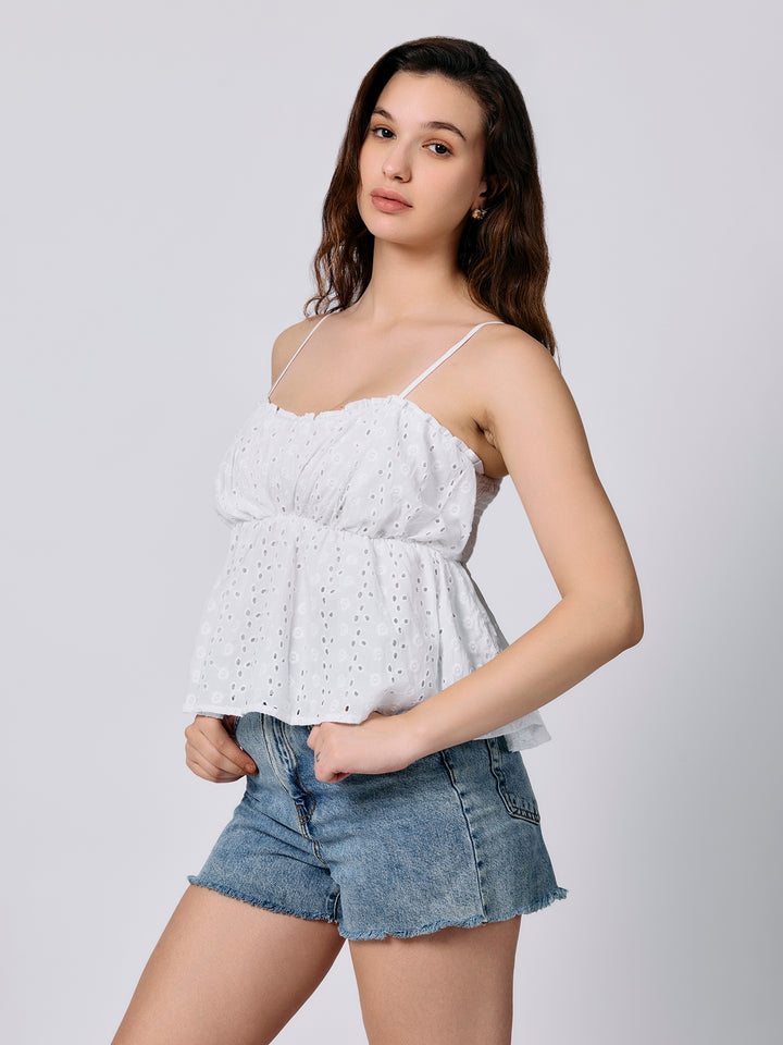 White Noodle Strapped Crop Top