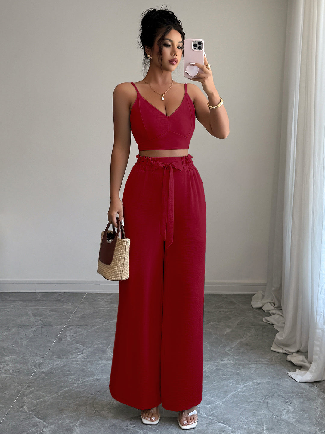Wine Cami Top And Pants Co-Ord Set