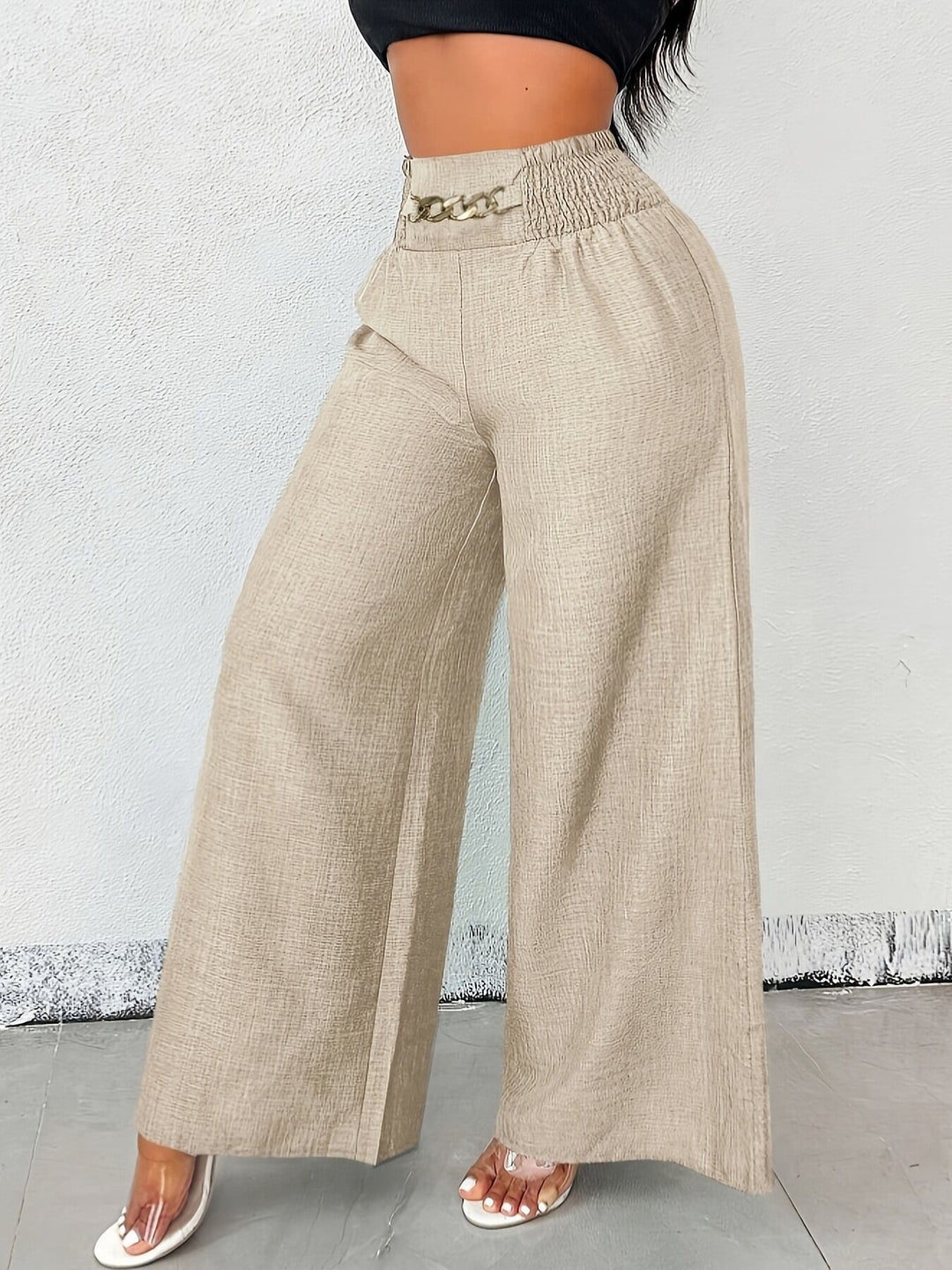 Beige Wide Leg Trousers